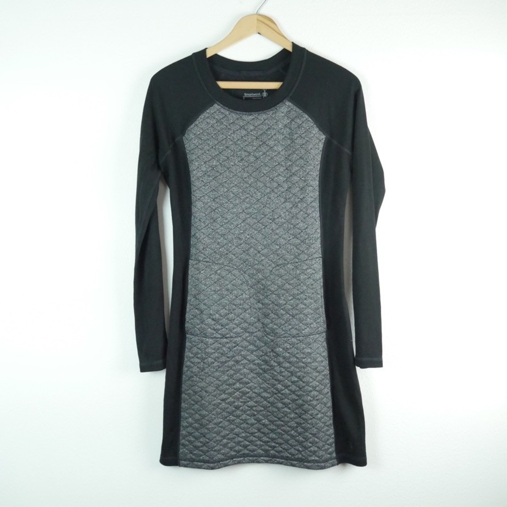 Smartwool Diamond Peak Quilted Dress Merino Wool Long Sleeve Black Gray Small